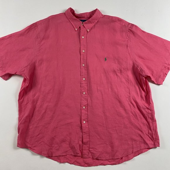 Vintage Ralph Lauren Linen Shirt Mens 4XB Button Down Salmon Red Long Sleeve - Picture 1 of 8